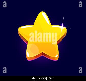 Game asset golden star for trophy award or reward prize and rank badge, cartoon vector. Golden star with shine glow for game asset level up, score rew Stock Vector