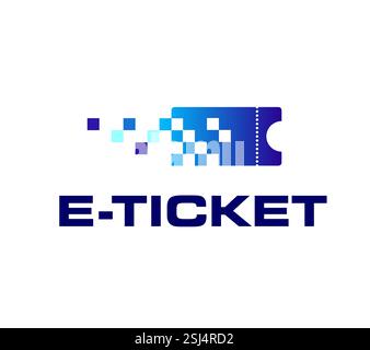 E ticket icon for digital service of transport communication or entry application, vector emblem. Digital E Ticket icon for mobile application or city Stock Vector