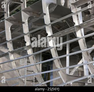 Shipbuilding Industry. Aluminium hull of a super sailing yacht being ...