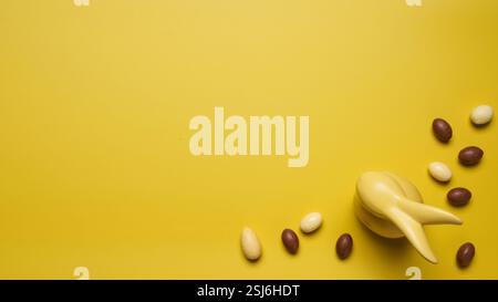 Delicious Easter holiday chocolate bunny, eggs and sweets Stock Photo