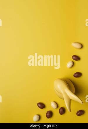 Delicious Easter holiday chocolate bunny, eggs and sweets Stock Photo