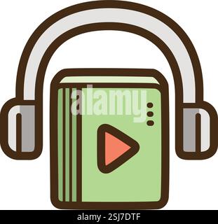 Audio book vector doodle illustration and graphic. Part of education category. Stock Vector
