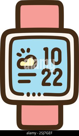 Smartwatch vector doodle illustration and graphic. Part of electronic category. Stock Vector
