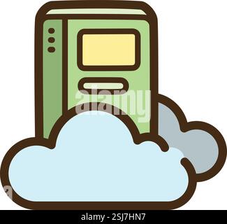 Digital library vector doodle illustration and graphic. Part of elearning category. Stock Vector