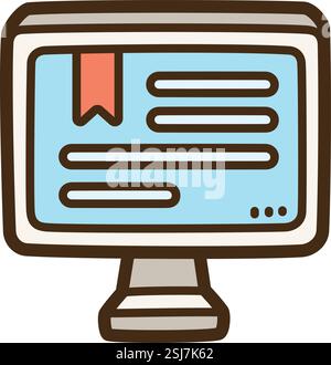 Desktop computer vector doodle illustration and graphic. Part of elearning category. Stock Vector