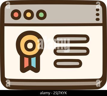 Online certificate vector doodle illustration and graphic. Part of elearning category. Stock Vector