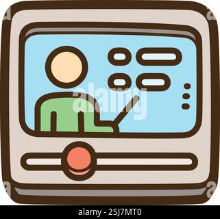 Video course vector doodle illustration and graphic. Part of elearning category. Stock Vector