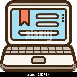 Laptop vector doodle illustration and graphic. Part of elearning category. Stock Vector