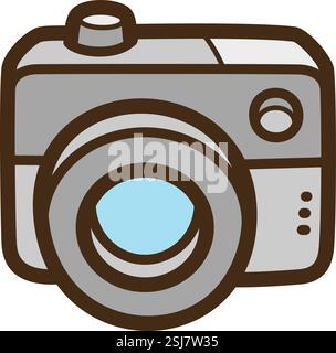 Photo camera vector doodle illustration and graphic. Part of electronic category. Stock Vector