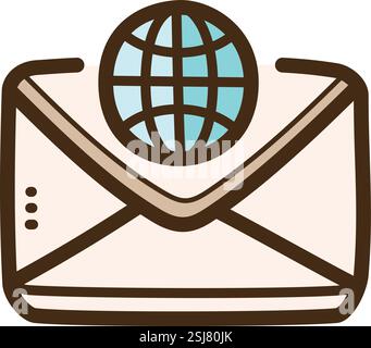 Worldwide vector doodle illustration and graphic. Part of emails category. Stock Vector