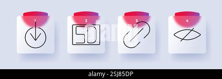 Digital interface set icon. Download, SD card, hyperlink, hidden content, data storage, online access, security, multimedia, technology symbols Stock Vector