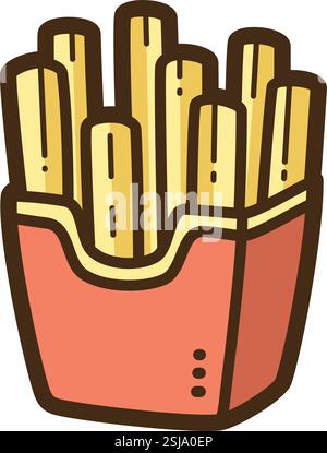 French fries vector doodle illustration and graphic. Part of fast food category. Stock Vector