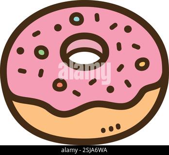 Donut vector doodle illustration and graphic. Part of fast food category. Stock Vector