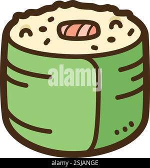 Maki sushi vector doodle illustration and graphic. Part of food and beverages category. Stock Vector