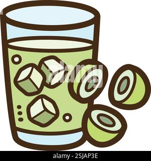 Olive drink vector doodle illustration and graphic. Part of fresh beverage category. Stock Vector