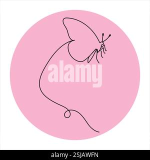 Continuous single line of butterfly outline vector illustration isolated design Stock Vector
