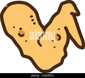 Fried chicken wing vector doodle illustration and graphic. Part of fast food category. Stock Vector