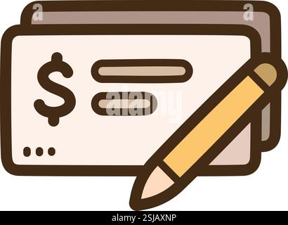Cheque vector doodle illustration and graphic. Part of finance category. Stock Vector