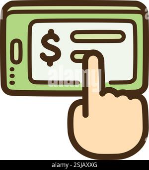 Digital cheque vector doodle illustration and graphic. Part of finance category. Stock Vector