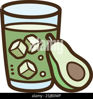 Avocado drink vector doodle illustration and graphic. Part of fresh beverage category. Stock Vector