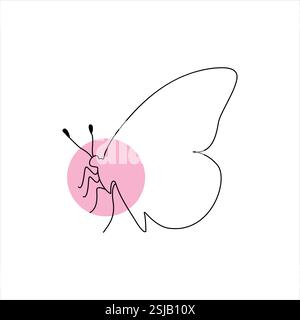 Continuous single line of butterfly outline vector illustration isolated design Stock Vector