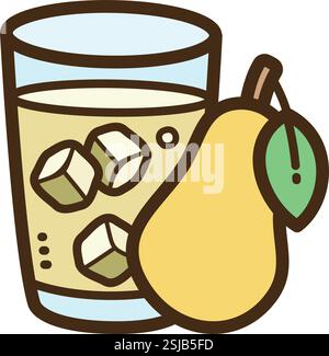 Pear drink vector doodle illustration and graphic. Part of fresh beverage category. Stock Vector