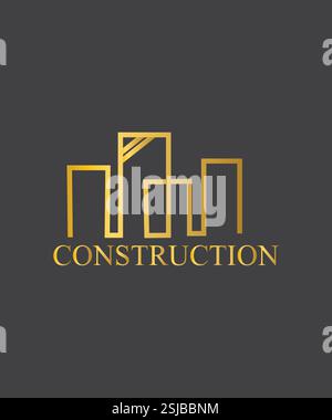 Abstract Line Art Building Logo, Golden Building Logo Design Stock Vector