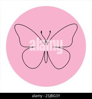 Continuous single line of butterfly outline vector illustration isolated design Stock Vector