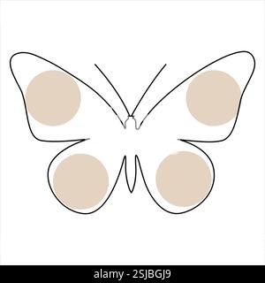 Continuous single line of butterfly outline vector illustration isolated design Stock Vector