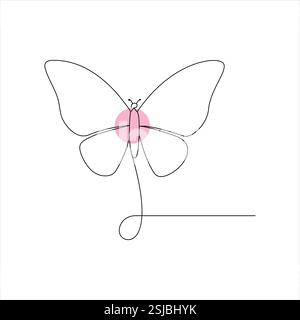 Continuous single line of butterfly outline vector illustration isolated design Stock Vector
