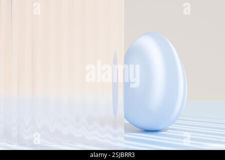 Easter egg decoration in a modern setting, highlighting a pastel blue egg against a soft background. 3d rendering Stock Photo