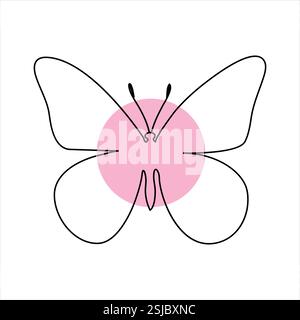 Continuous single line of butterfly outline vector illustration isolated design Stock Vector