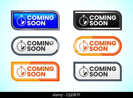 Advertising coming soon button design illustration,  Promotion sign template design Stock Vector