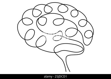 Human brain continuous one line drawing concept of Hand drawn minimalism style. brain line art vector illustration Stock Vector