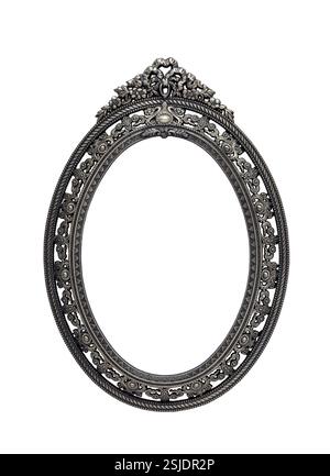 Old antique ornate oval metal victorian style picture frame isolated cutout on white Stock Photo