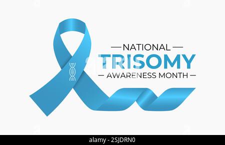 Trisomy Awareness Month is observed every year in March to raise awareness about trisomy conditions. Promote inclusion, acceptance. Realistic Ribbon. Stock Vector