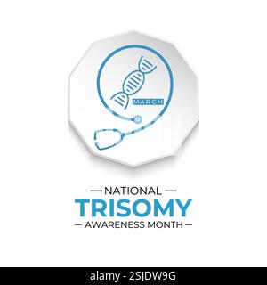 Trisomy Awareness Month is observed every year in March to raise awareness about trisomy conditions. Promote inclusion, acceptance. Realistic Ribbon. Stock Vector