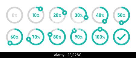 Infographic icon, loading circle and process 0 to 100 percentage vector image illustration in light blue color. Stock Vector