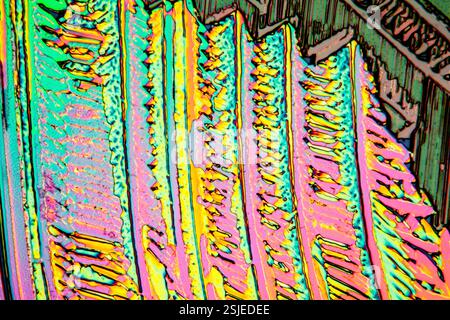 Urea in polarized light, crystals magnified 100x Stock Photo