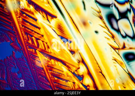 Urea in polarized light, crystals magnified 100x Stock Photo