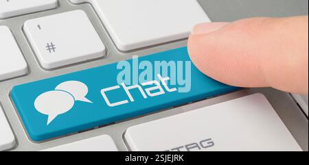 Keyboard with blue button - Chat Stock Photo