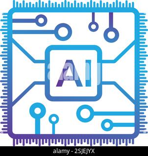 AI Microchip Icon with Circuit Design and Futuristic Tech Theme Stock Vector