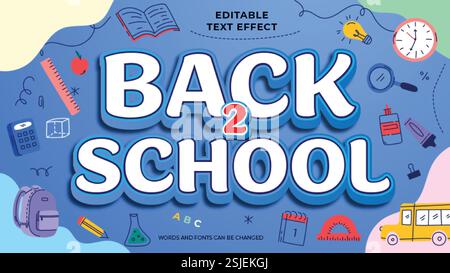 Back to School Editable Text Effect with School Supplies Stock Vector