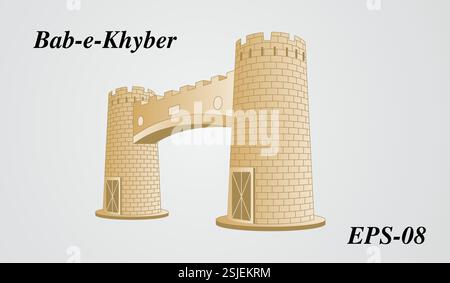 Bab-e-Khyber Historic Gate Illustration in EPS Format Stock Vector