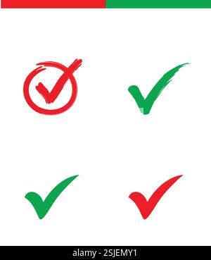 さまざまなスタイルの赤と緑のチェックマークアイコン Stock Vector