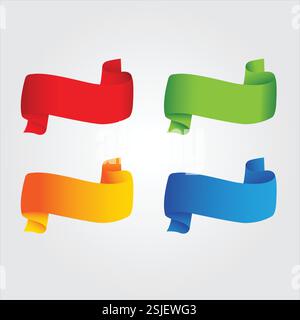 Colorful Ribbon Banners Set – Red, Green, Yellow, Blue Stock Vector