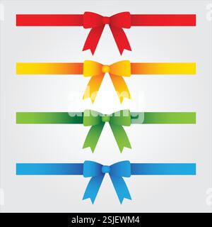 Colorful Ribbon Bows Set - Red, Yellow, Green, Blue Stock Vector
