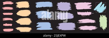 Colorful Brush Stroke Swatches on Black Background Stock Vector