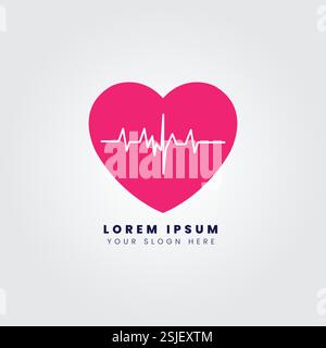 Heart Health Logo with ECG Line and Placeholder Text Stock Vector