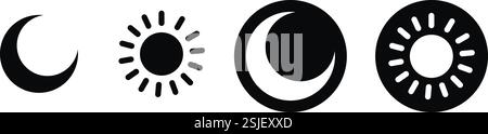 Sun and Moon Icons Collection - Celestial Symbols in Black and White Stock Vector